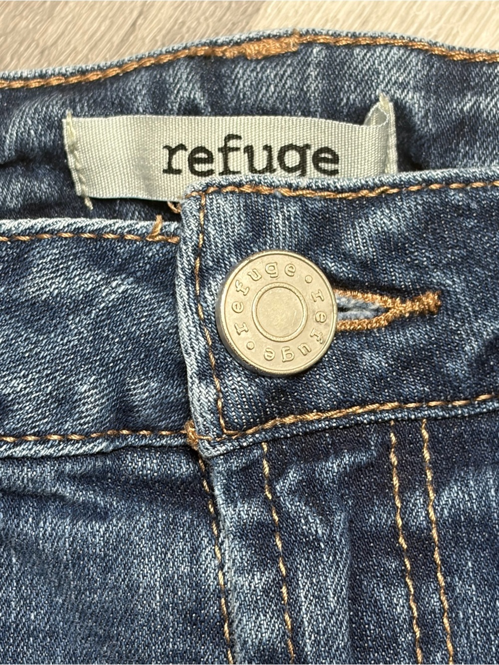 refuge Medium Blue Distressed Denim Cutoff Shorts - Picture 3 of 5